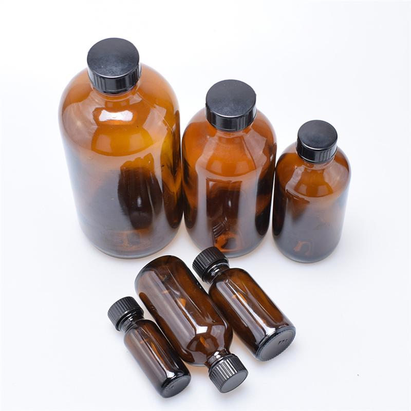4pcs Refillable Amber Brown Boston Round Glass Bottles Essential Oil Bottles With Black Bakelite Lid 30/60/120/230ML