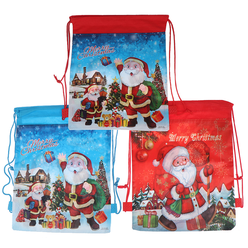 3Styles Santa Claus Drawstring Big Backpack Kids Year Banquet Stockings Holders Bag Christmas Candy Bag