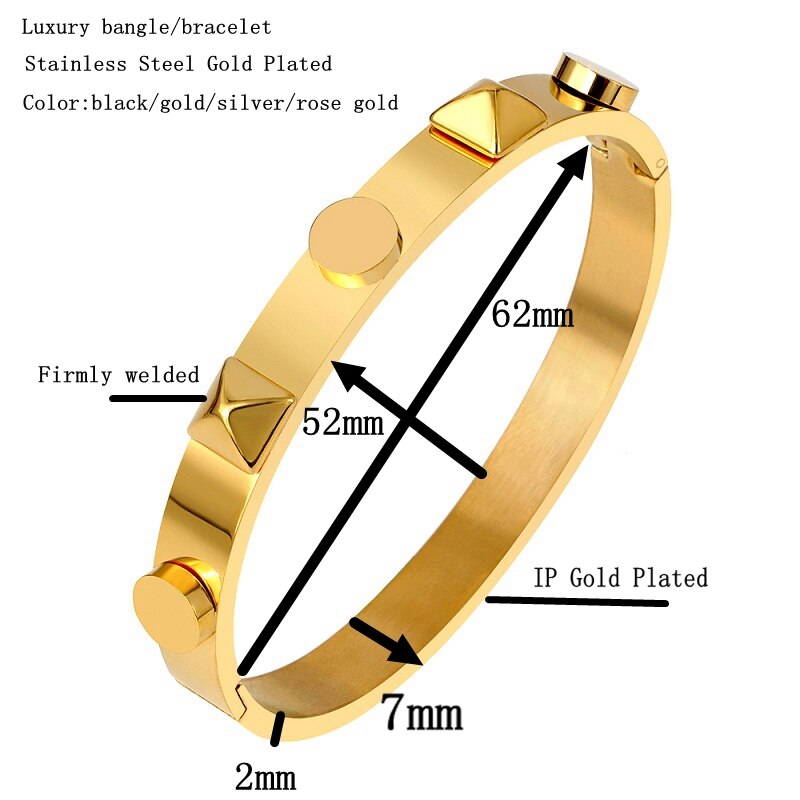 Luksus mærke rustfrit stål guld farve stor nitte armbånd armbånd til mænd kvinder bryllup fest smykker