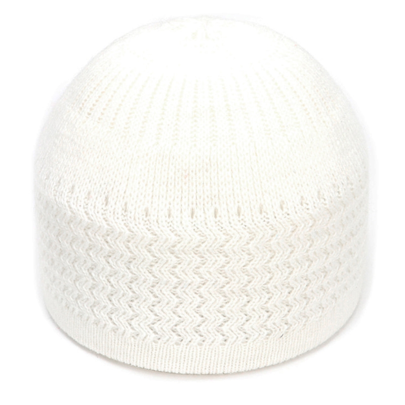Bonnet de prière pour hommes musulmans, en Crochet de crâne islamique, en paquet, chapeaux turcs de couleurs unies: WHITE