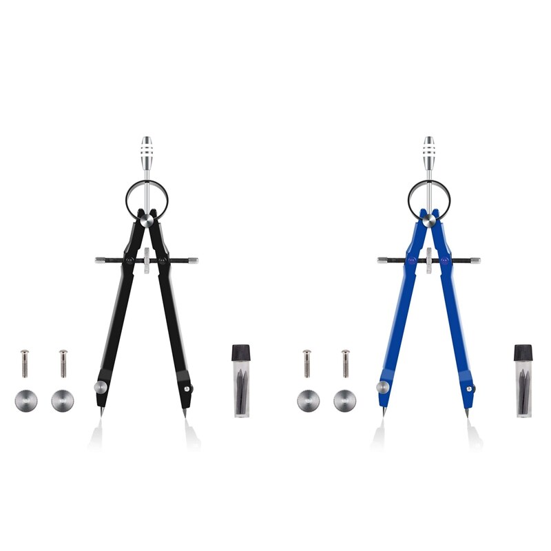 2 Pcs Compass, Compass Geometry Set with Lock, Math and Precision Compass, Metal and Durable for Solid and Plane Precision Tool,