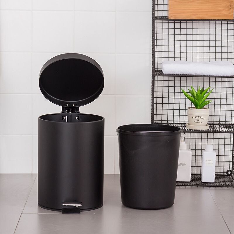 5 Liter Stille Voetpedaal Slow-Down Prullenbak Huis Met Deksel Keuken Badkamer Woonkamer Kantoor Wc Prullenbak kan Matte Zwart