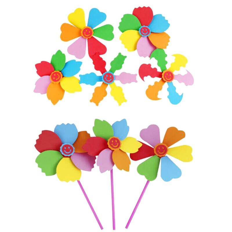 Tegneserie vindmølle diy håndværk legetøj til børn håndlavet pinwheel craft eva