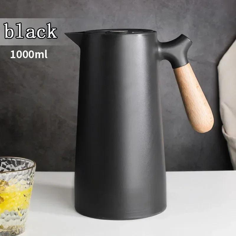 1l Grote Capaciteit Ketel Huishoudelijke Koffiepot Glazen Voering Warm Water Kan Fles Vacuüm Fles Thermos Nordic Thermische Isolatie: Black