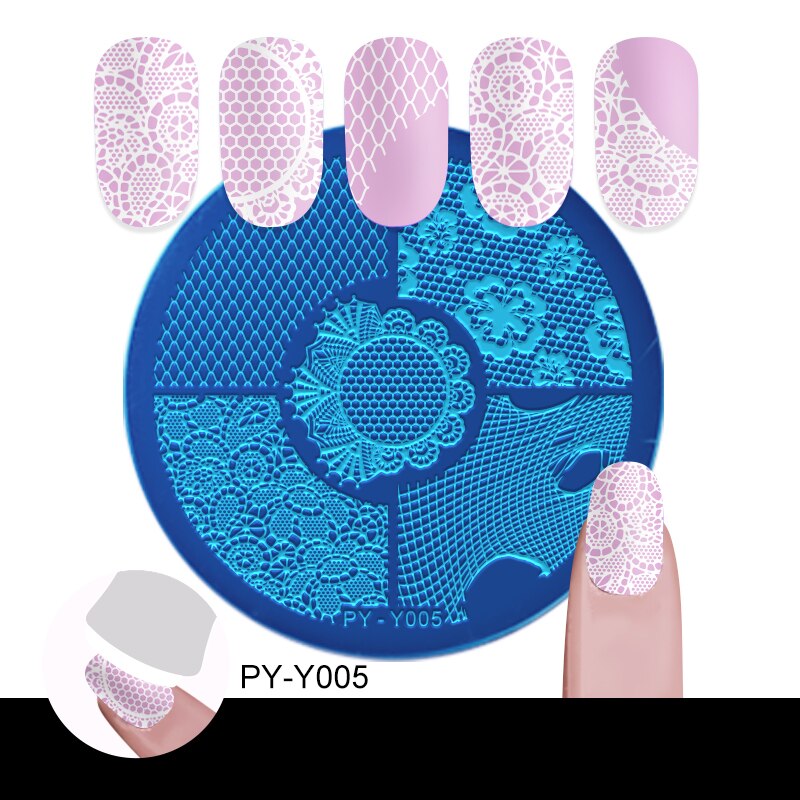 PICT YOU Grid flores encaje uñas estampadas placas patrones de encaje redondo Acero inoxidable Nail Art esténcil herramientas