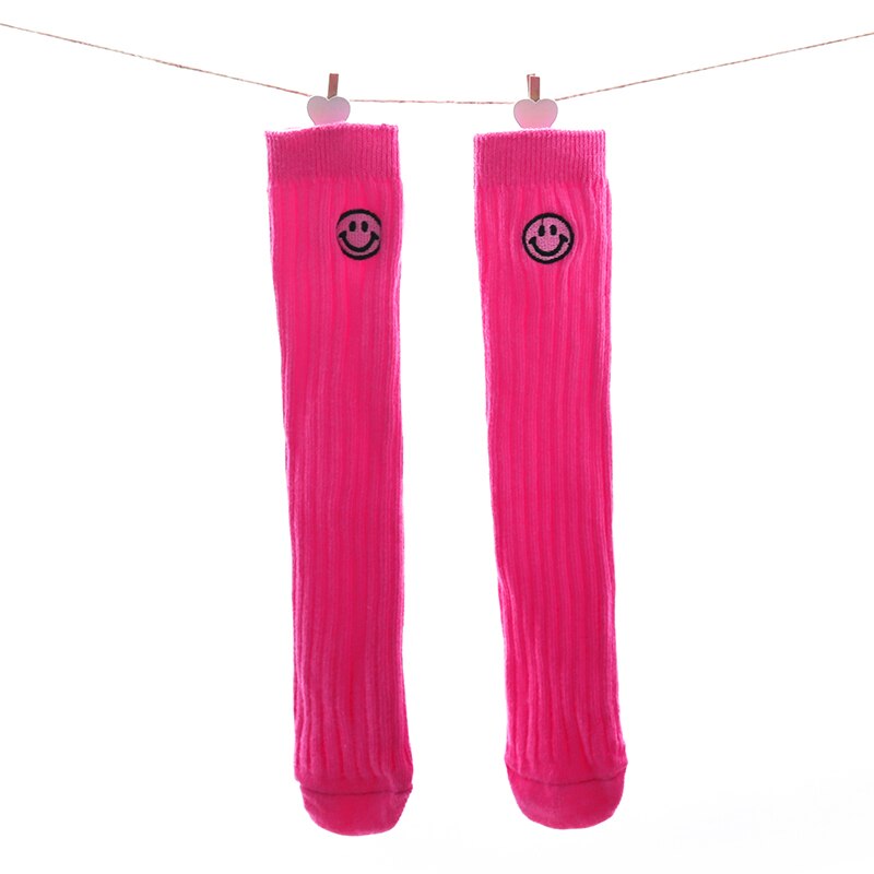 Chaussettes montantes en coton pour enfants et adolescents, bas bon marché, à la , pour filles et garçons: Rose red