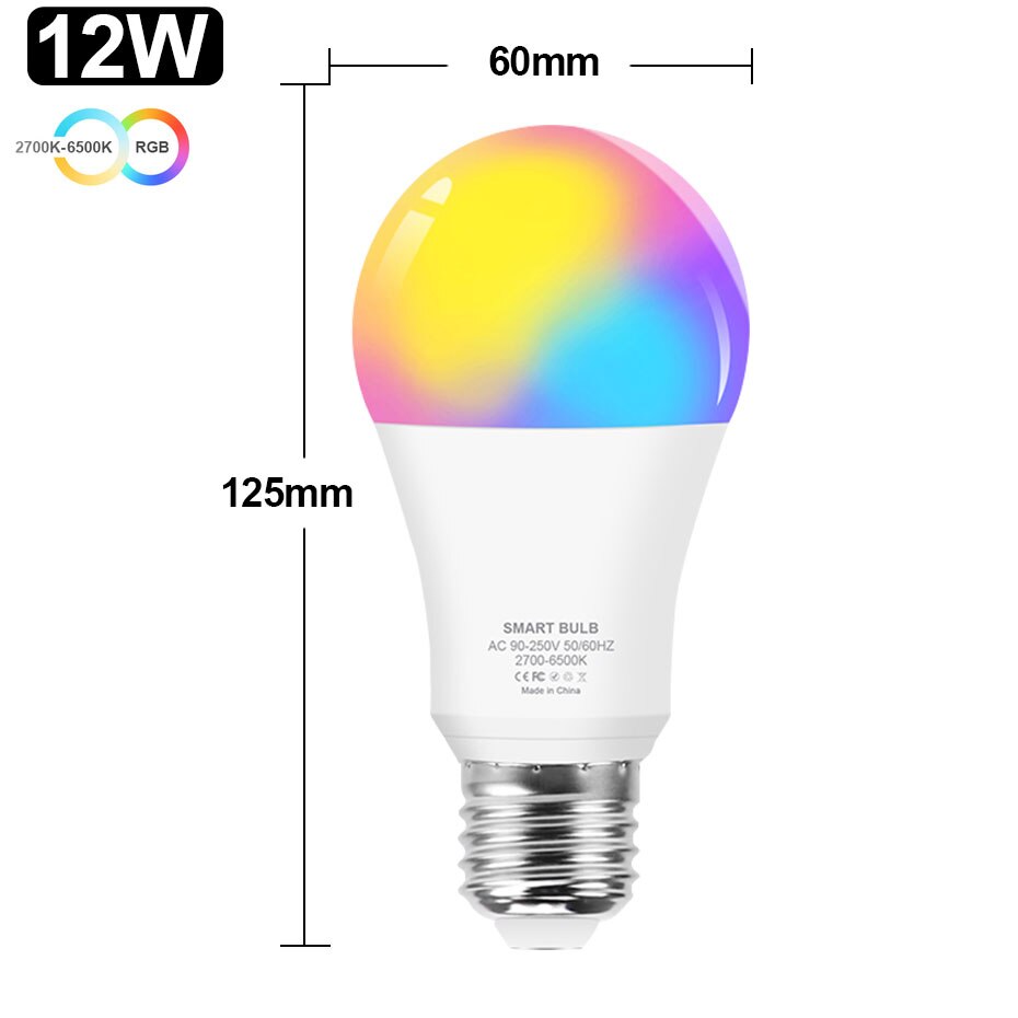Tuya-bombilla inteligente E27, E14, GU10, Color RGB, 8W, 12W, 18W, regulable con aplicación, Control por voz para Google Home y Alexa: Blanco