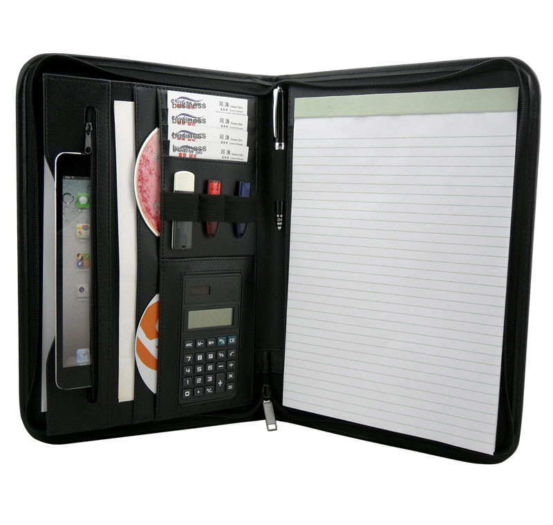 A4 zippered padfolio portfolio a4 PU leather folder file folder document organizer manger bag briefcase office supplies black