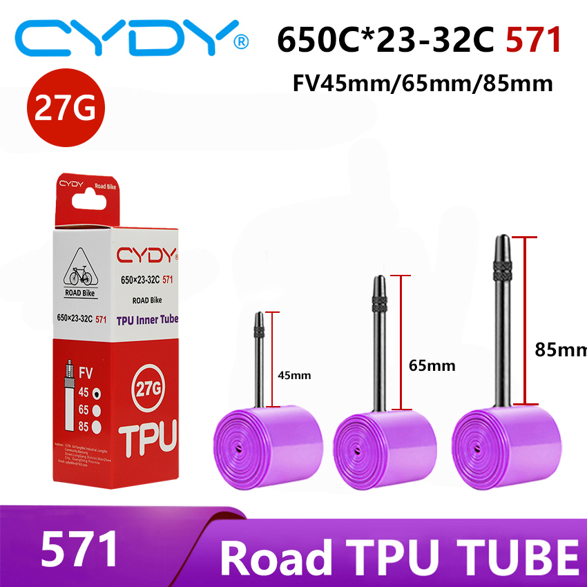 Cydy racercykel tpu-slang 650 x 23c 25c 26c 27c 28c 30c 32c cykeldäck 27g kameradäck 650c pneumatiska aro franska ventiler