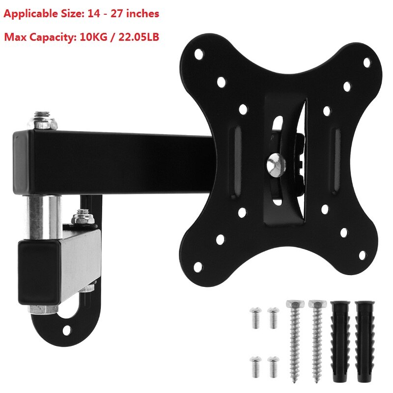 Universal 10KG Adjustable TV Wall Mount Bracket Flat Panel TV Frame Support 15° Tilt for 14 - 27 Inch LCD LED Monitor Flat Pan: white