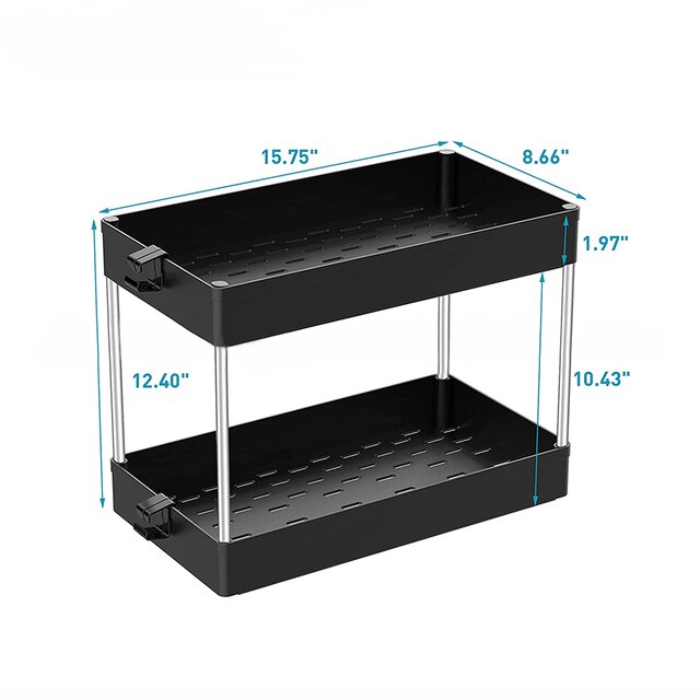 Under Sink Organizer Under Bathroom Sink Storage 2 Tier Organizer Bath Collection Baskets Multi-purpose Under Sink Storage: Black