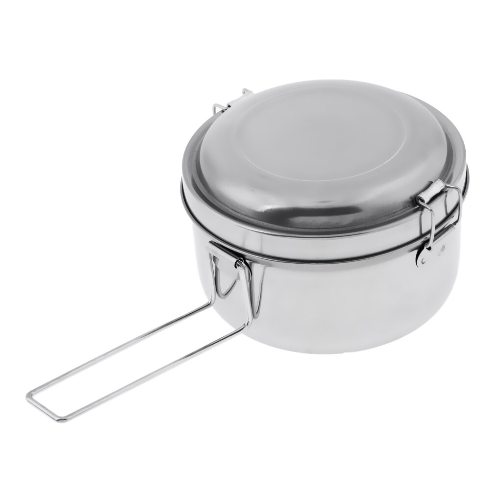 Rustfritt stål matboks dobbeltlags matbærer med sammenleggbart håndtak til utendørs sportsskole reise