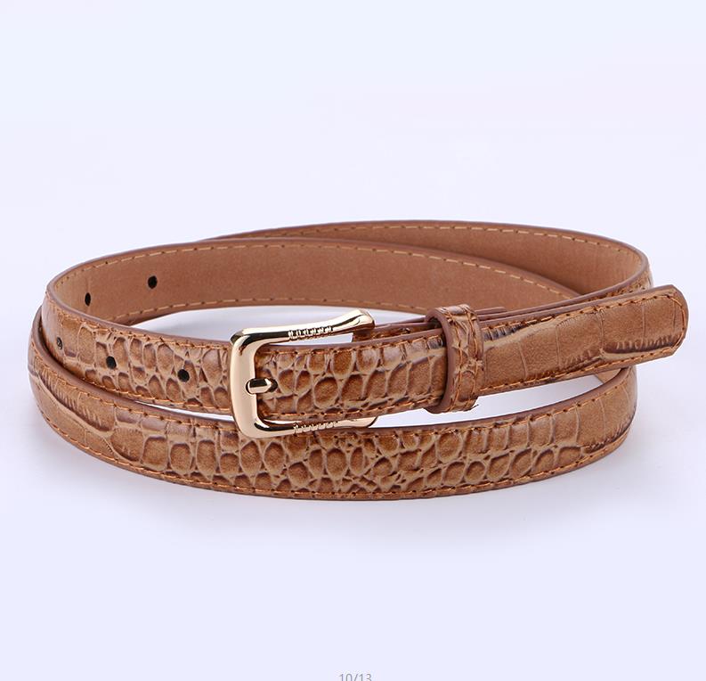 Bra kvinna pu läder skinny belt tunna midjeband remmar smala krokodil mönster bälten pin spänne bälte lady jean student: Ljusbrun färg