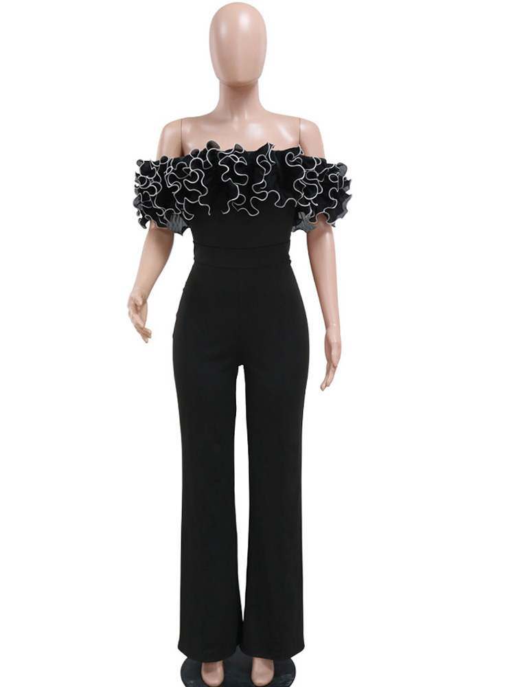 Neeleywall-Combinaison pantalon à jambes larges pour femme, tenue une pièce, blanc, , à volants, motifs floraux: XL / Black