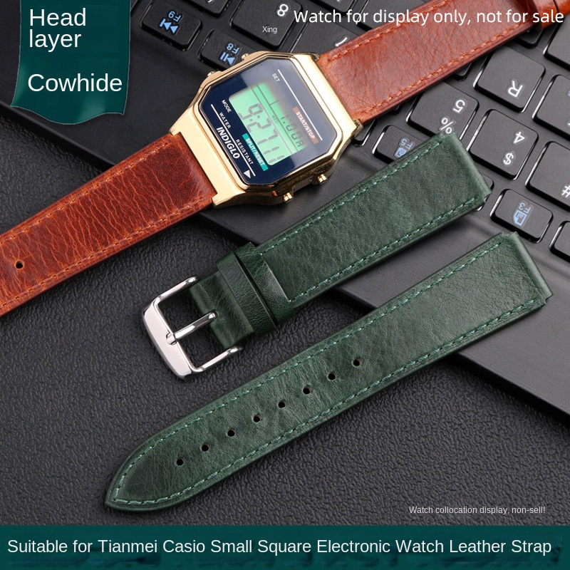 Para Casio pequeño cuadrado AE-1200WH AE1300 AQ-S810W A158 169 W-215/W-S200H SGW-300H correa de cuero pulsera Vintage 18mm TIMEX T80