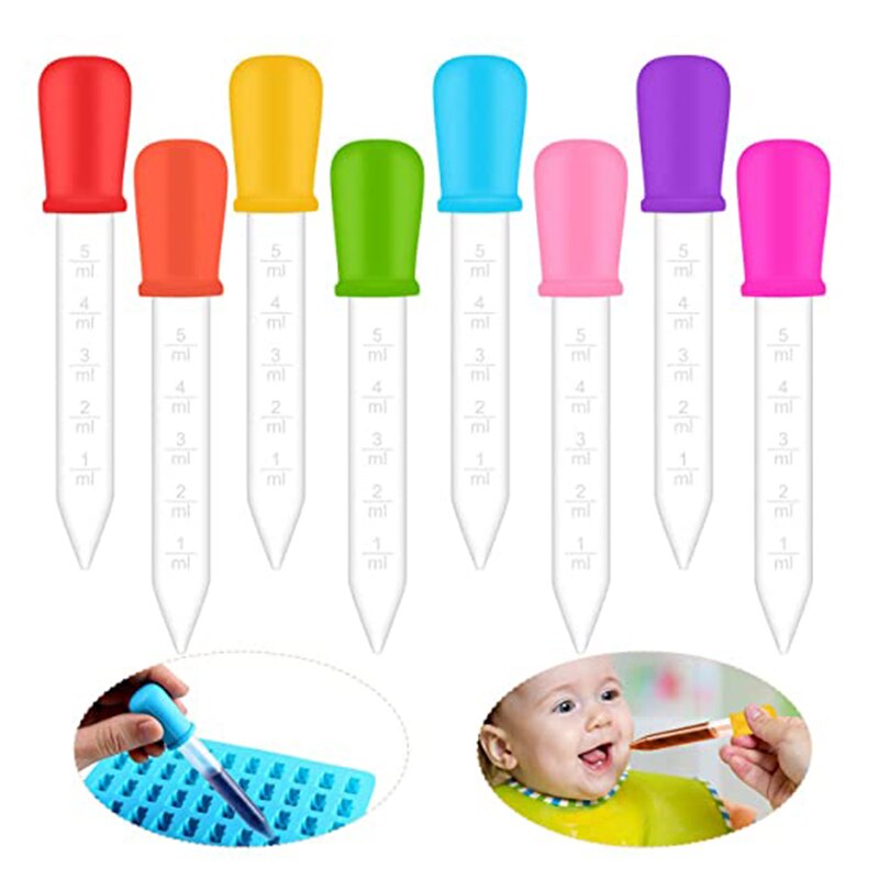 5 Pack Liquid Droppers Silicone 5ml Clear Liquid Dropper with Bulb Tip For Kids Candy Mold Gelatin Maker