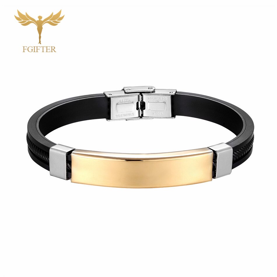 Nova Moda Homens de Aço Inoxidável Pulseira Do Punk preto de Borracha de Silicone Pulseiras Pulseiras com Cadeia pulseras hombre caucho