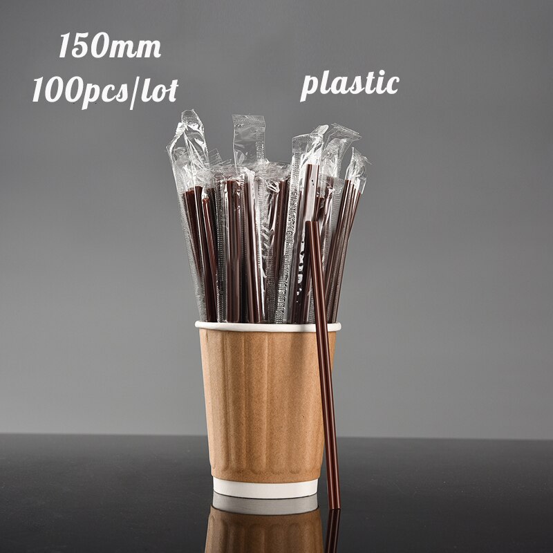 100Pcs/lot Individual Package Wooden Plastic Coffee Stir Stick Drink Disposable Stir Stick Milk Stir Stick Coffee Shop Bar: 150mm plastic