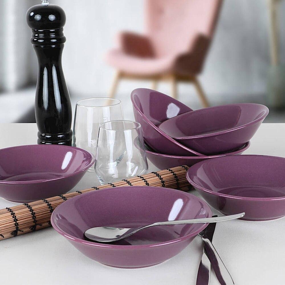 Keramika Ceramic -Set Hitit Dinner /Salad Plate 18 cm 6 Prc - Purple plate, dinner plate, deep plate, purple