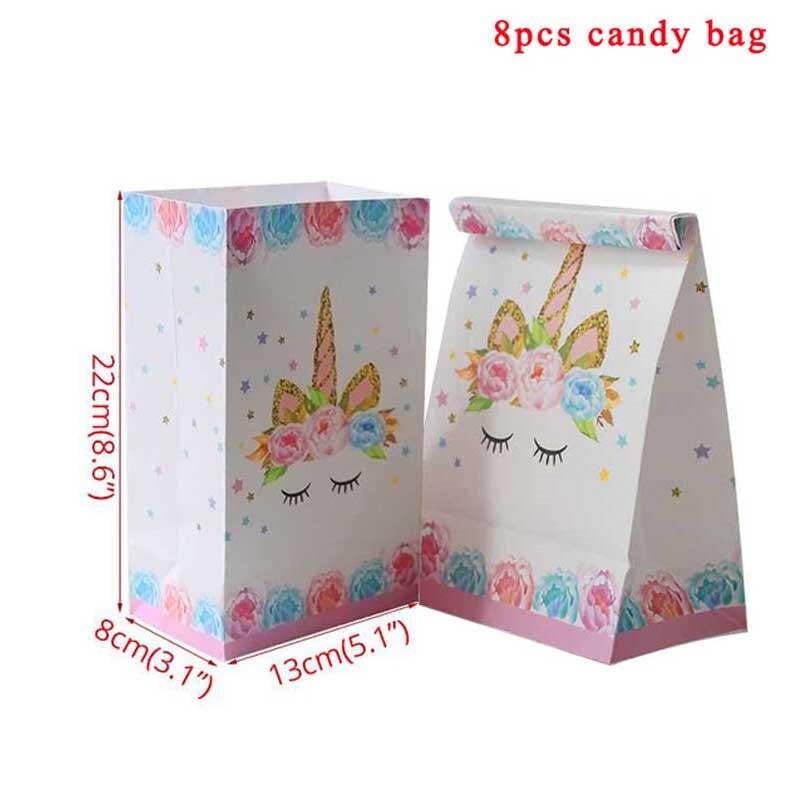 Enhjørning papir slik boks poser kraft papir pose popcorn boks bryllup indretning børnefødselsdagsfest forsyninger baby shower pige favor: 8 stk stil g