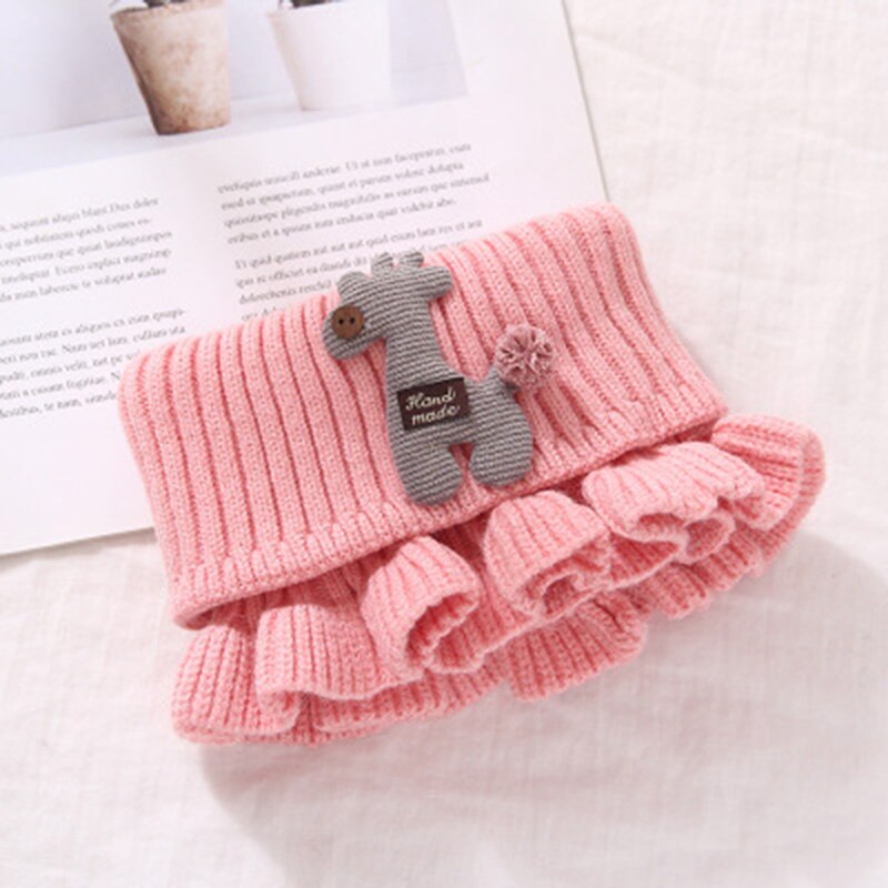 #39 kaninhår vindtett krage søt tegneserie hesteull strikket babysmekke vinter strikk tykt takrenne jenter varmt skjerf  n34: B lys rosa