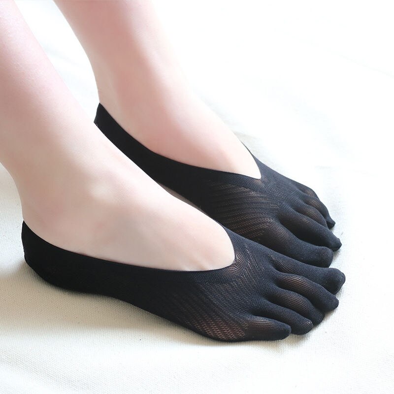 1 paio di calzini Tabi in Nylon da donna di moda con dita Separate vestiti in stile giapponese calzini invisibili estivi in seta di ghiaccio pantofole da donna: B Black