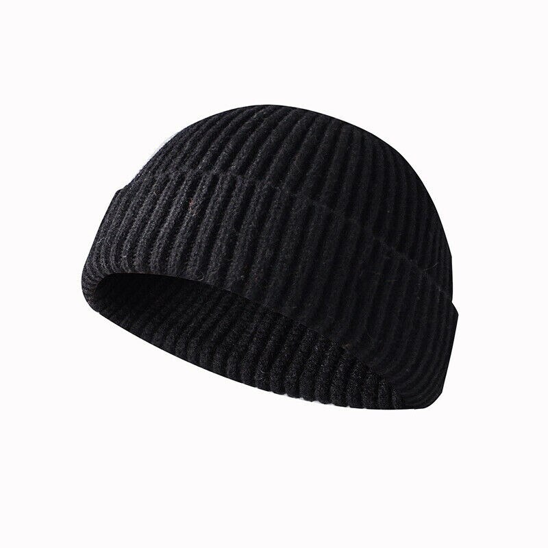 Men/Women Unisex Autumn Winter Knitted Hat Beanie Skull Cap Sailor Cap Cuff Brimless Retro Warm Hat Retro Warm Hat: Black
