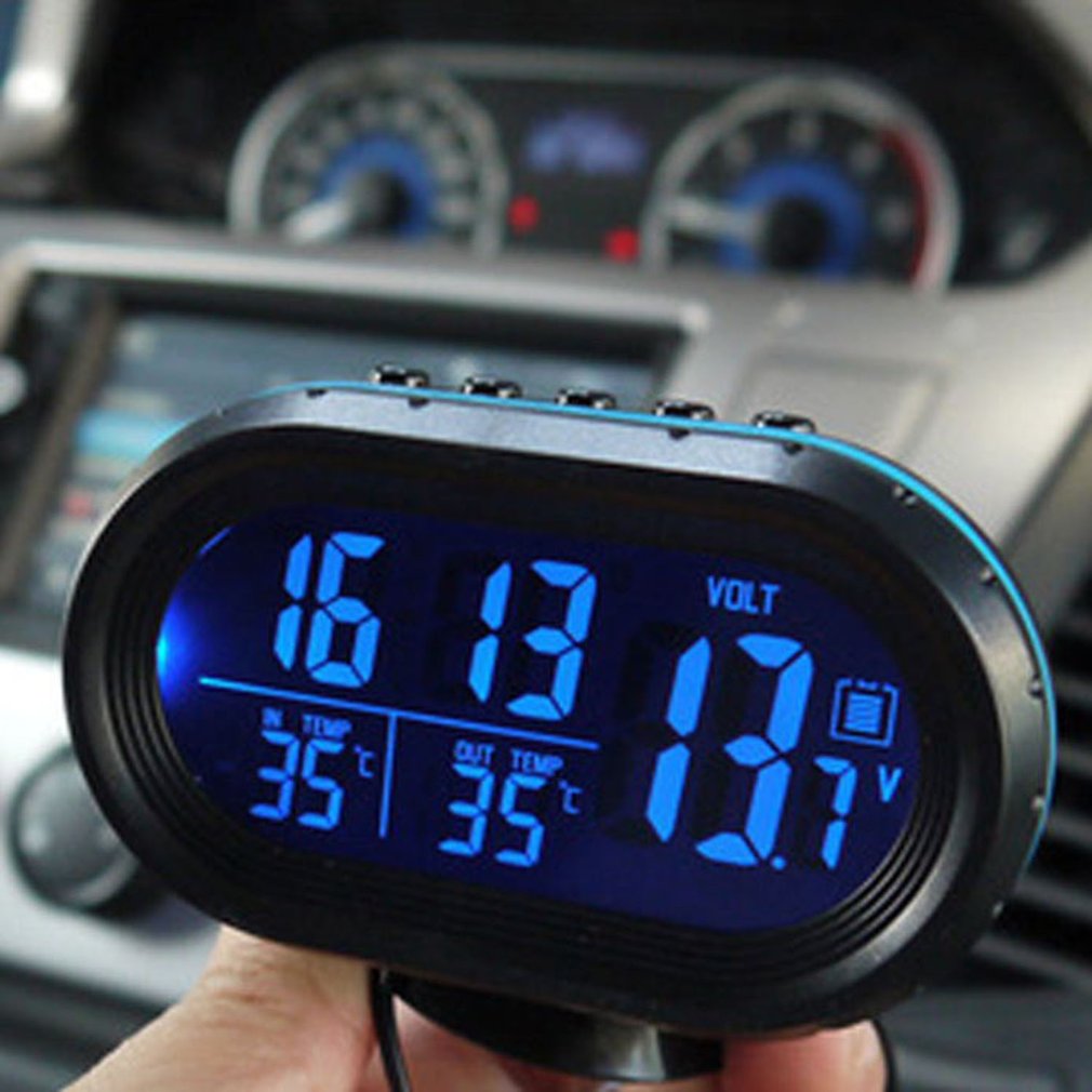 Auto Thermometer Digitale Klok Auto Klok Led Verlichte Auto Dual Temperatuur Gauge Voltmeter Voltage Tester