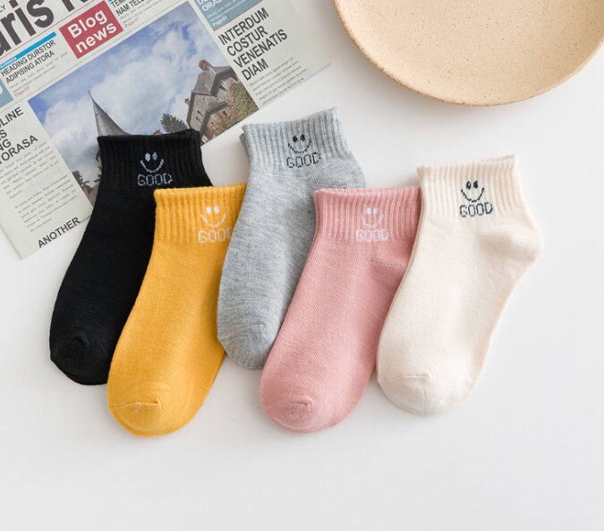 Maat 34-39 Kawaii Vrouwen Sokken Happy Enkel Grappige Sokken Vrouwen Vruchten Leuke Gelukkige Art Onzichtbare Sok 5 pairs Lente Zomer: C Socks good