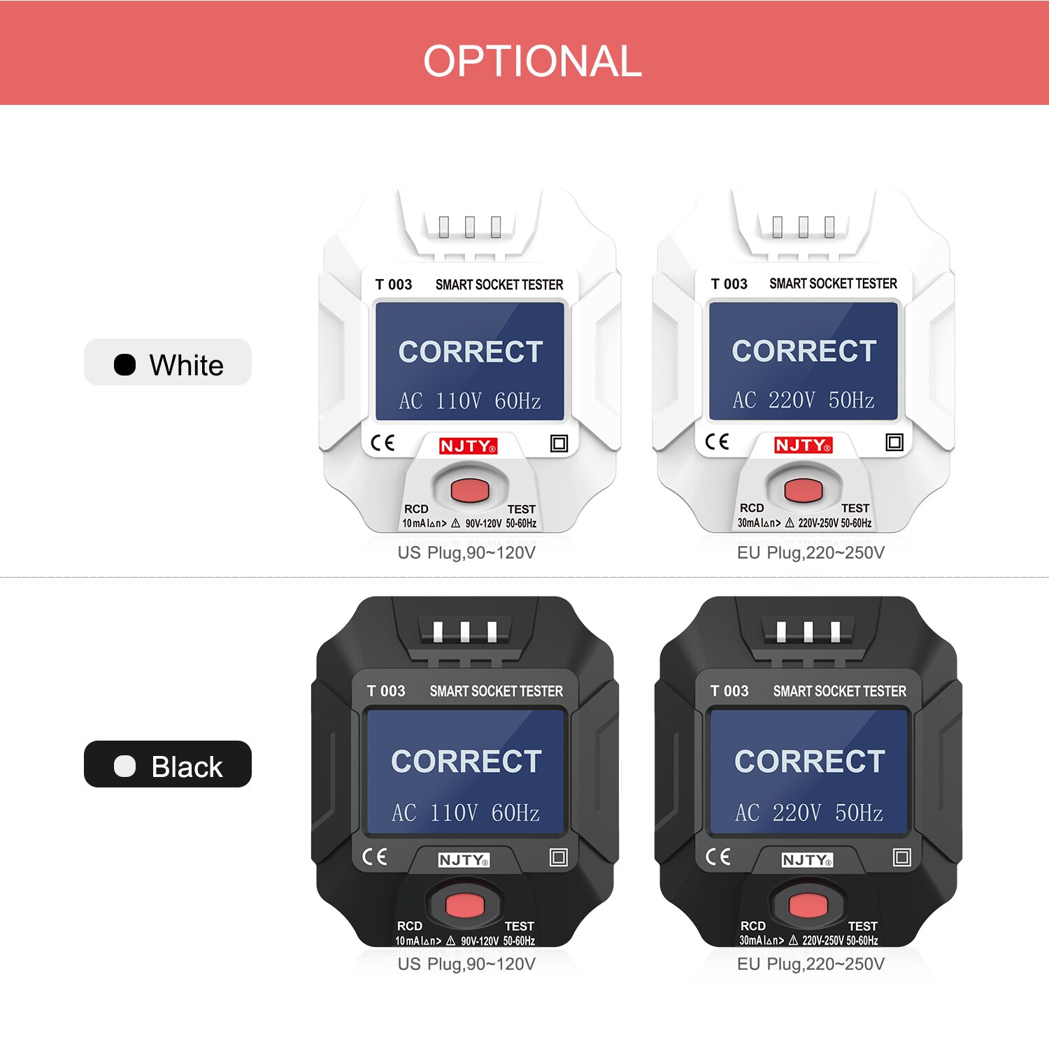 NJTY 90~120V US Plug Socket Outlet Tester Smart Socket Tester Wall Plug Breaker Finder Leakage Test for Home Appliance Testing