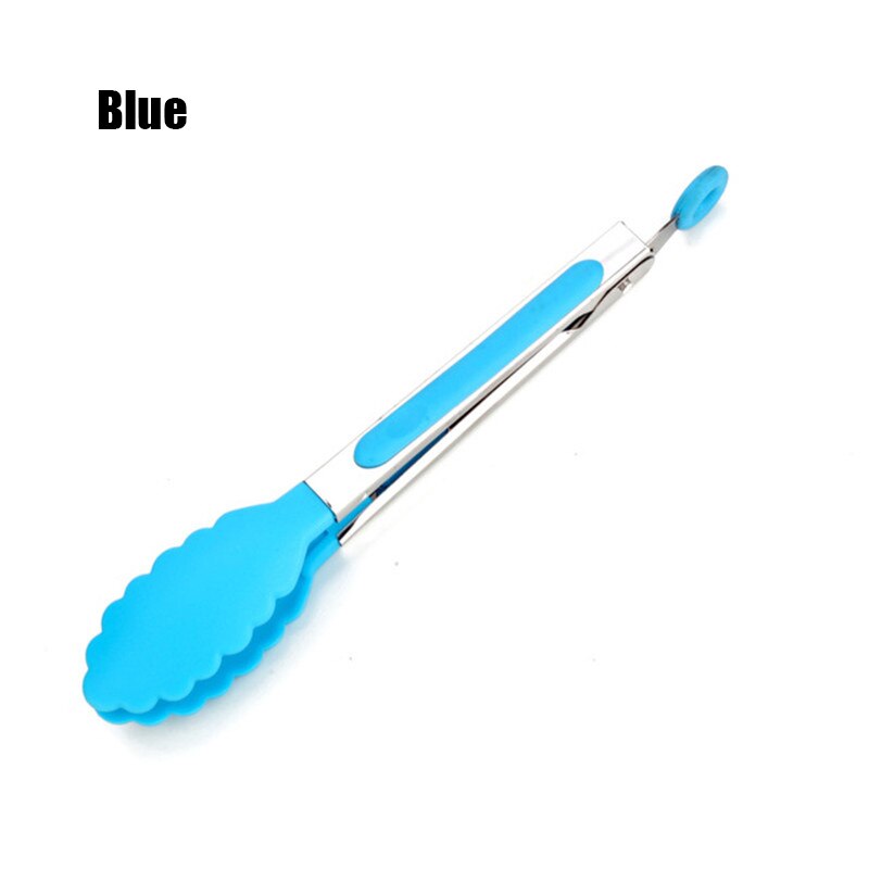 Silicone Voedsel Tong Roestvrijstalen Keuken Grill Keuken Accessoires Antislip Clip Clamp Bbq Salade Gereedschap: Blauw