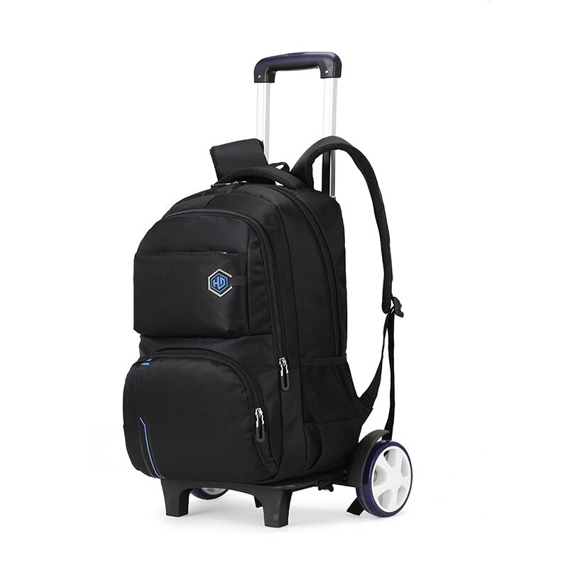 Sacs à dos d'école pour enfants, 2/6/ grandes roues, sac à dos à roulettes amovible, sacs d'école à roulettes, grande capacité, cartable bleu foncé: Grandes roues noires