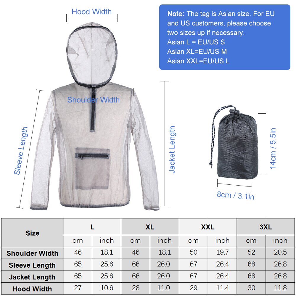 Outdoor Ultralight Mesh Hooded Bug Jacket Anti-mosquito See Through Protective Mesh Shirt Insect Shield for Camping Fishing