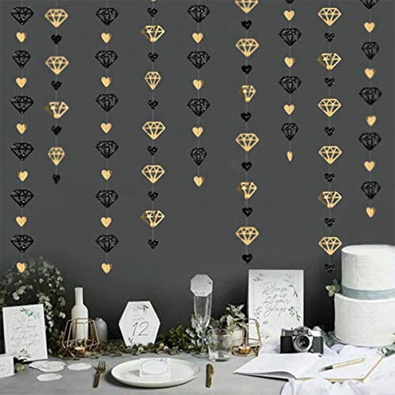 Sött bröllop rosé guld champagne papper diamant hjärta girlander hängande kedja för möhippa möhippa leverans: 1pc guld svart