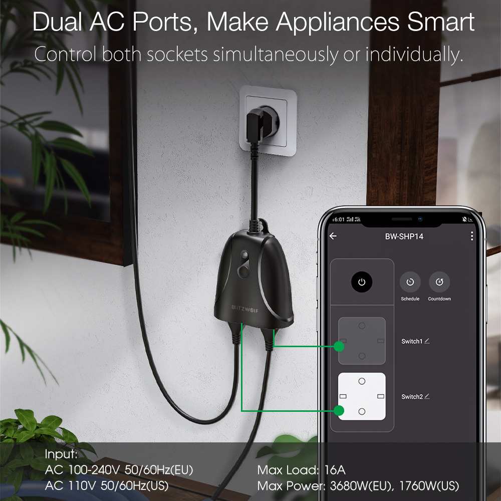 EU/US Plug Indoor Outdoor Smart Wireless WIFI Socket APP/Voice Control Dual Outlets IP44 Waterproof Work Socket Plugs Adaptors