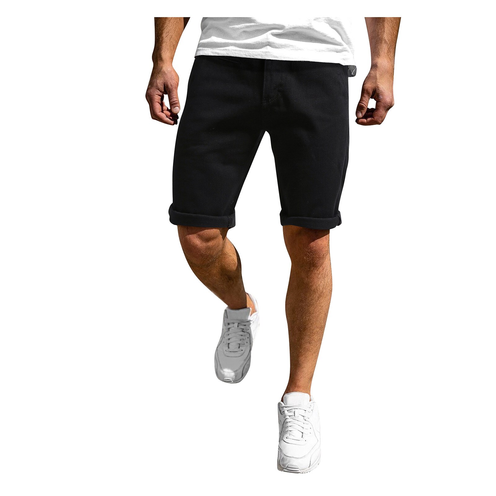 Mens Summer Casual Jeans Streetwear Fitness Bodybuilding Solid Color Pockets Stretch Denim Shorts Pantalones Hombre: L