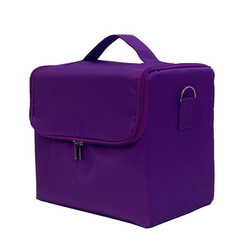 large capacity Make up bag multi-layer manicure hairdressing embroidery tool kit cosmetics storage case toiletry bag: Purple