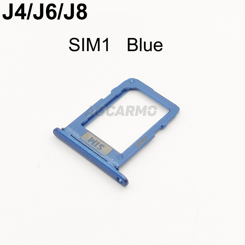 Aocarmo-bandeja de tarjeta MicroSD + soporte de ranura para tarjeta Sim para Samsung GALAXY J4, J6, J8, J400G, J600G, J800G, SIM1, SIM2: SIM1 Blue