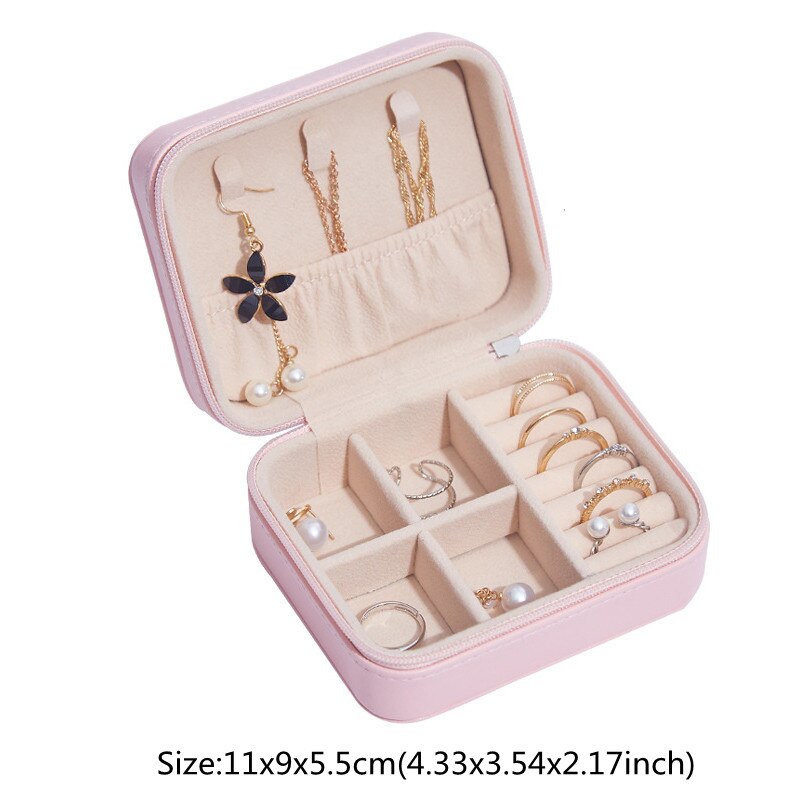 Neceser de viaje para organizar joyas, caja de almacenamiento de joyería de cuero Pu resistente al agua, para el hogar, pendientes, anillo, artículos de organización: A Pink Single Layer