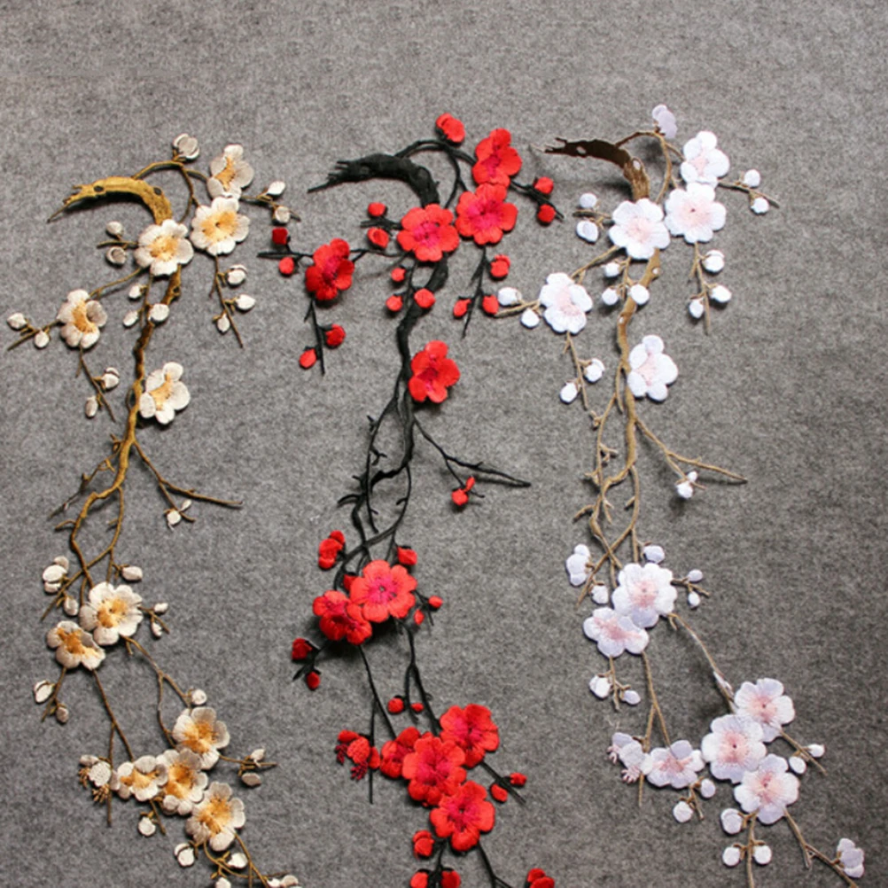 Plum Blossom Flower Applique Clothing Embroidery Patch Iron On Sew On Fabric Sticker Patch Craft Sewing Repair Embroidered