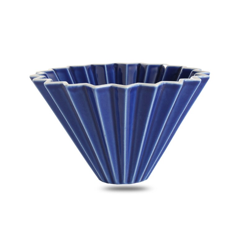 Espresso Ceramic Coffee Filter Cup Ceramic Pour Over Coffee Maker with Wood Stand V60 Funnel Dripper Coffee Accessories 1-2 Cup: Dark Blue