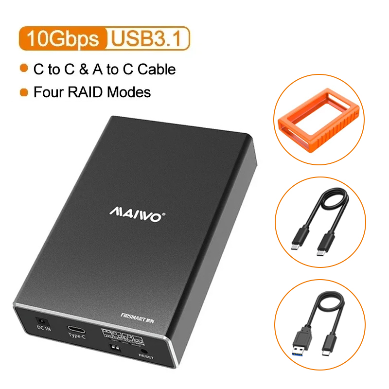 MAIWO HDD Case 2.5 Inch Dual Bay External Hard Drive Enclosure Case HD Array SATA TO USB Hard Disk Array With 4 RAID Function: WHITE
