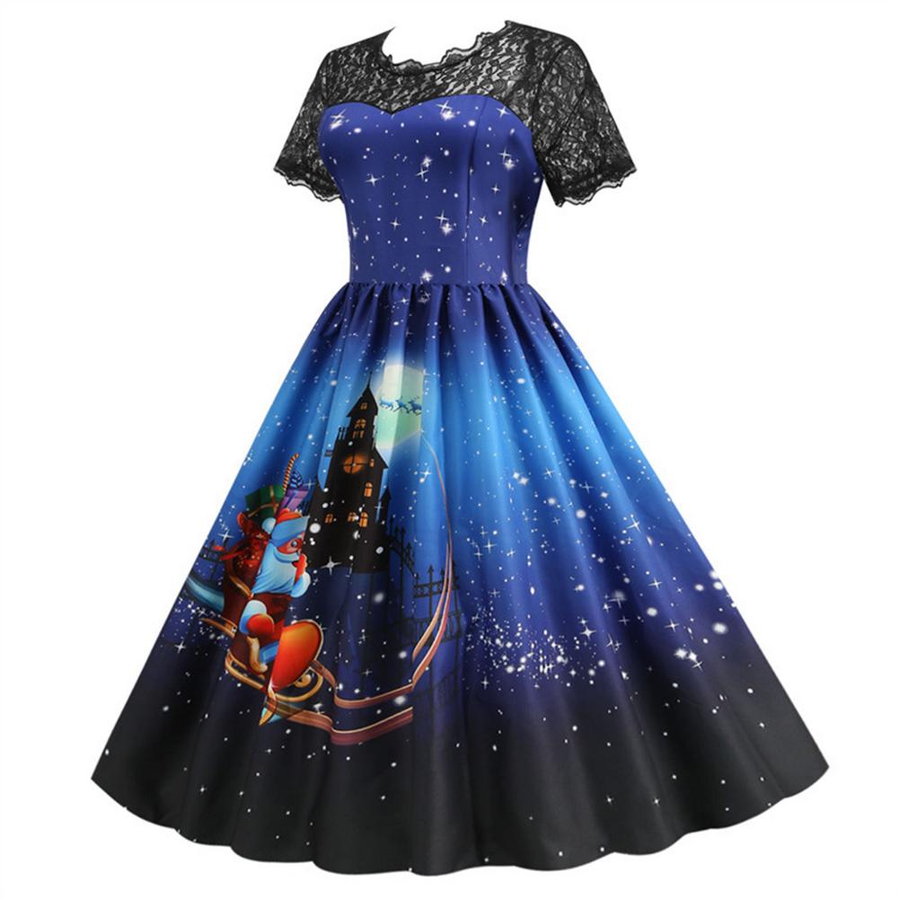 Vestidos de natal do vintage para as mulheres manga curta renda swing vestido vintage cocktail balanço natal impresso vestido de festa traje