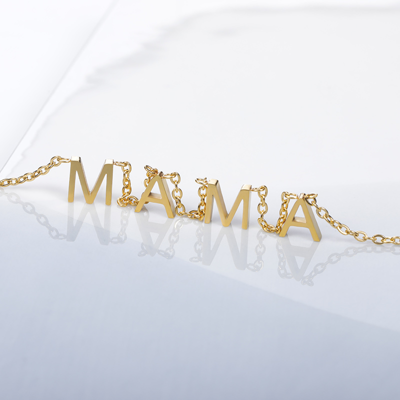 Collares minimalistas con letras de MAMA para mujer, joyería con placa con nombre, collares con iniciales de oro rosa de acero inoxidable, para el día de la madre
