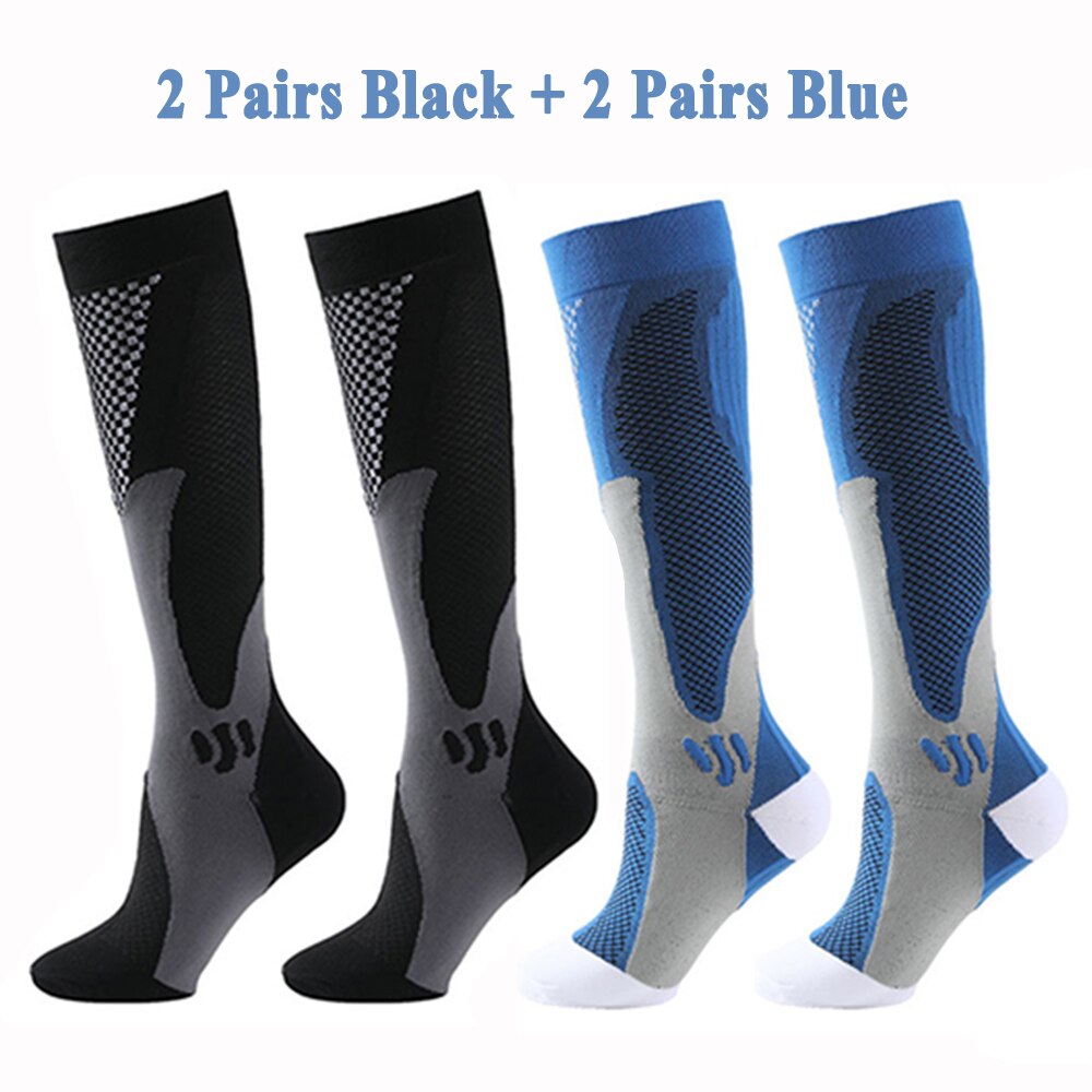 4 Pairs Compression Socks for Women Men 20-30 mmhg Circulation Compression Socks for Varicose Veins Athletic Fit: 2 Black and 2 Blue