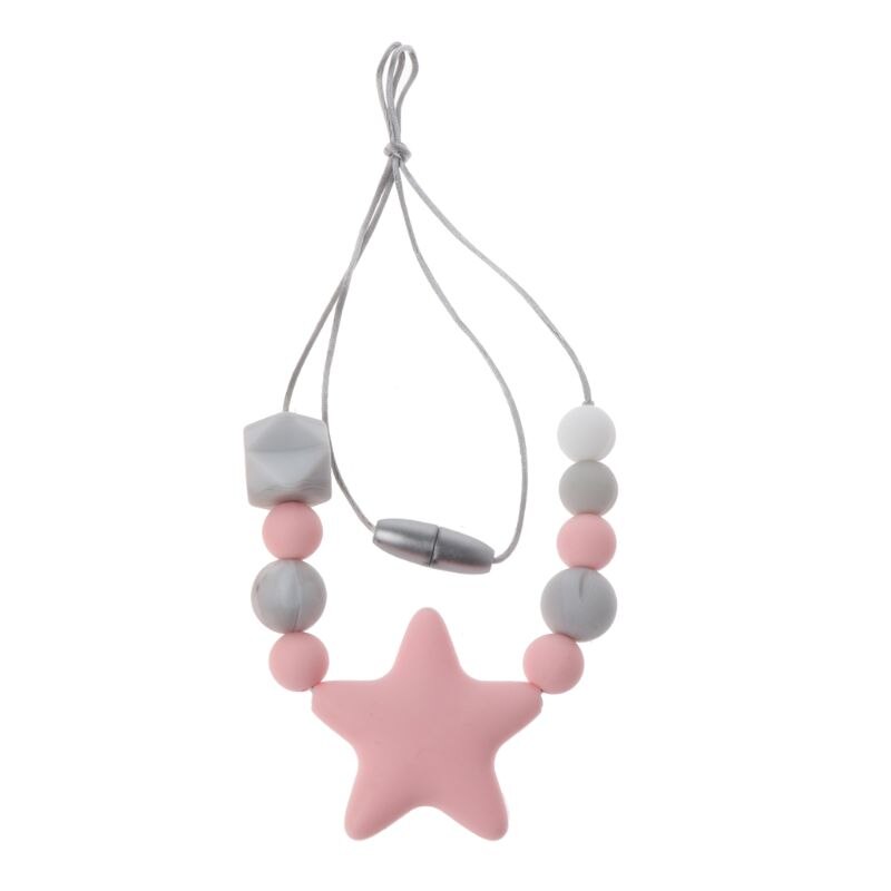 1PC Silicone collier de dentition avec des perles à mâcher pour bébé dents BPA gratuit maman soins infirmiers collier infantile jouet: Pink
