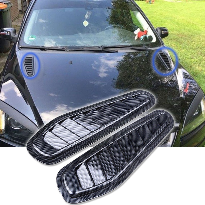 1 Pair Universal Carbon Car Decorative Air Flow Intake Hood Scoop Vent Bonnet Cover Fits for Most Cars With Engine Hood