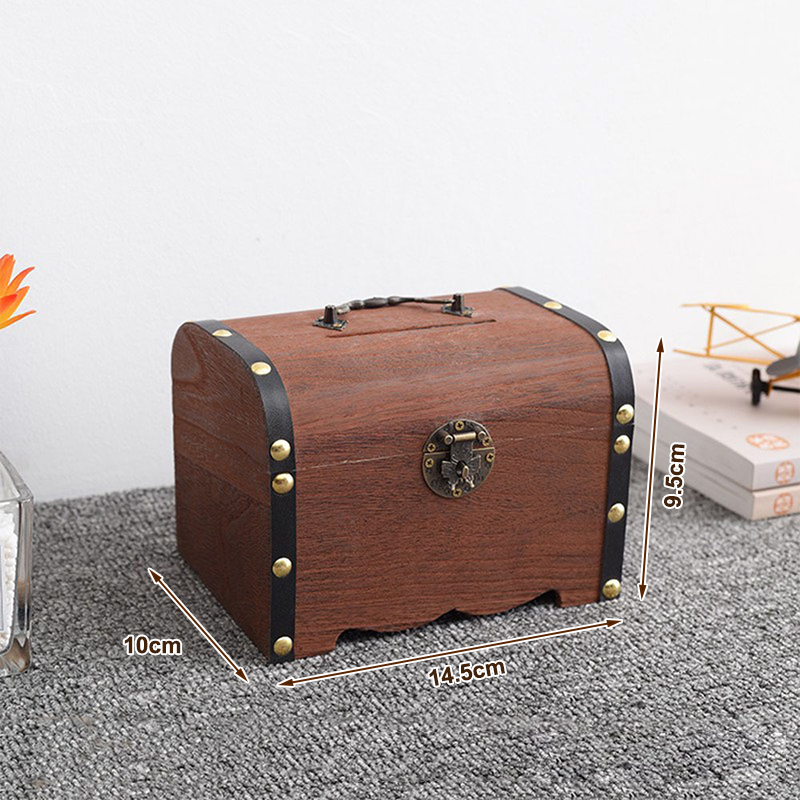 Cofre del Tesoro de madera con cerradura, organizador de hucha, caja de almacenamiento del Tesoro Vintage, caja de ahorro para decoración del hogar, 1 Juego: Rojo