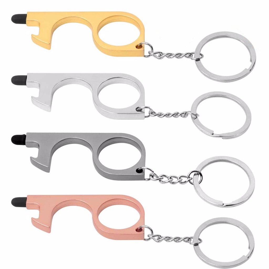 Door Opener Brass Anti-Contact Safety Protection Isolation Bottle Opener Contactless Safety Door Opener Door Handle Key Grip 4PC