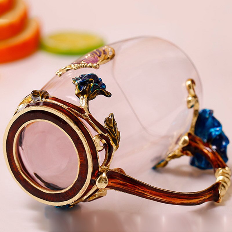 Emalj kaffe te kopp mugg 3d rosa fjäril glas koppar bröllop 88 jan